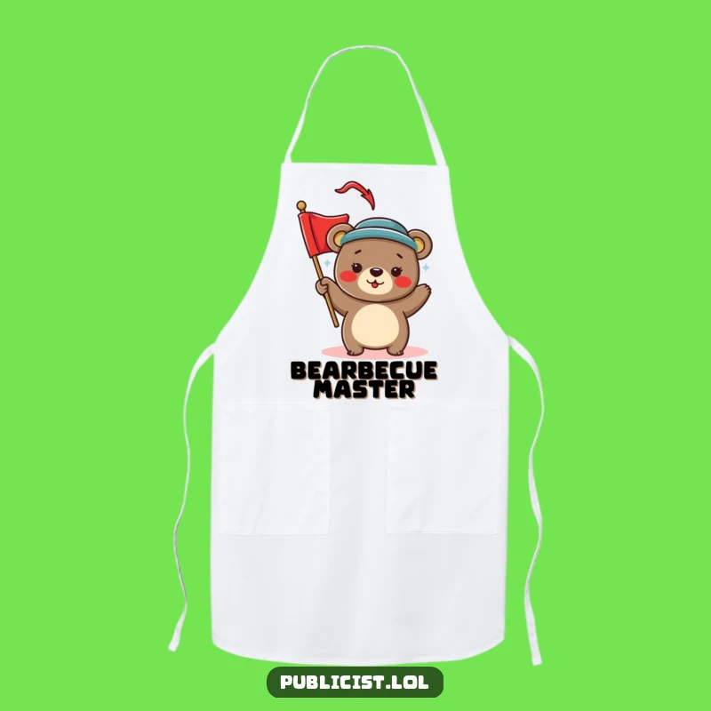 Funny Bear Party Chef Apron - Stylish Hat Bear Waving Banner Cooking Gift