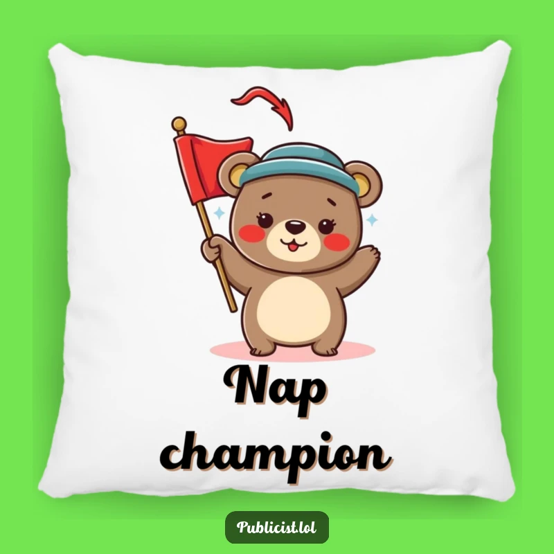 Funny Bear Comfort Pillow - Stylish Hat Bear Waving Banner Cozy Gift