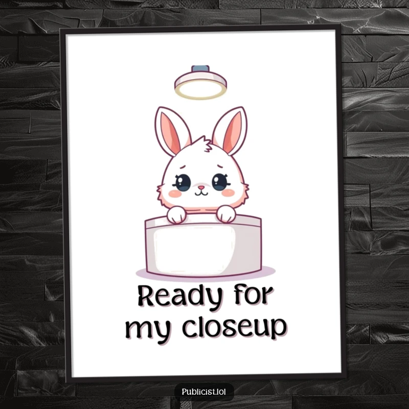 Funny digital art of a fluffy rabbit peeking from behind a podium under a spotlight, portraying a humorous political scene.