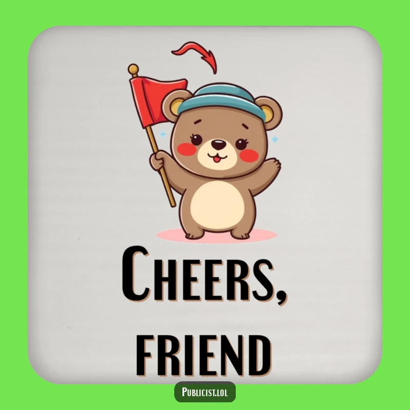 Funny Bear Party Coaster Set - Stylish Hat Bear Waving Banner Table Protector Gift