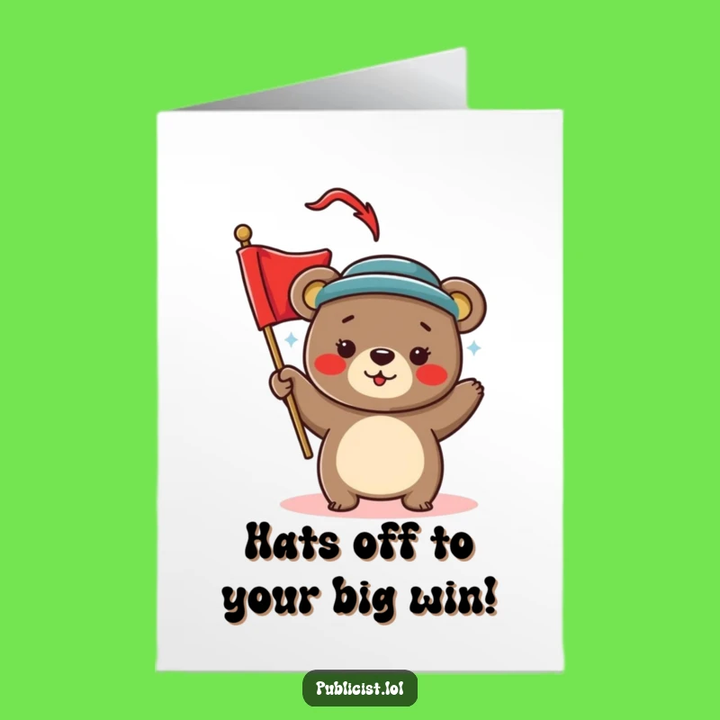 Free Printable Congrats Card: Bear Waving Banner, Joyful Downloadable Achievement Greeting