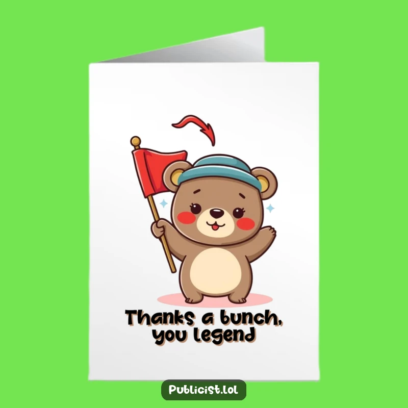 Free Printable Thank You Card: Bear Waving Banner, Grateful Downloadable Appreciation Humor