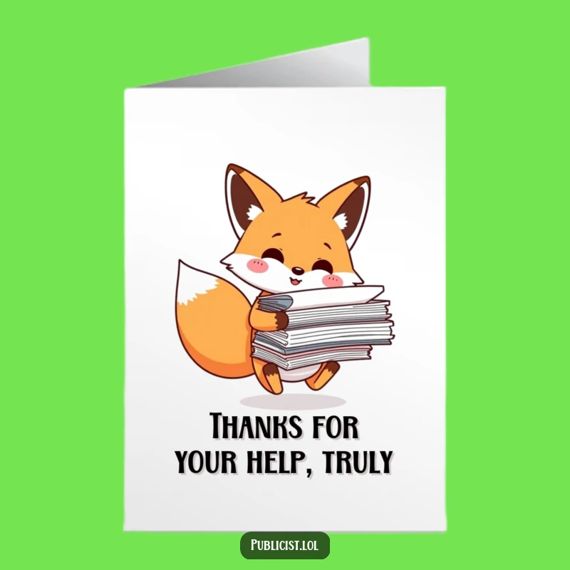 Free Printable Thank You Card: Fox With Papers, Grateful Downloadable Office Appreciation Humor