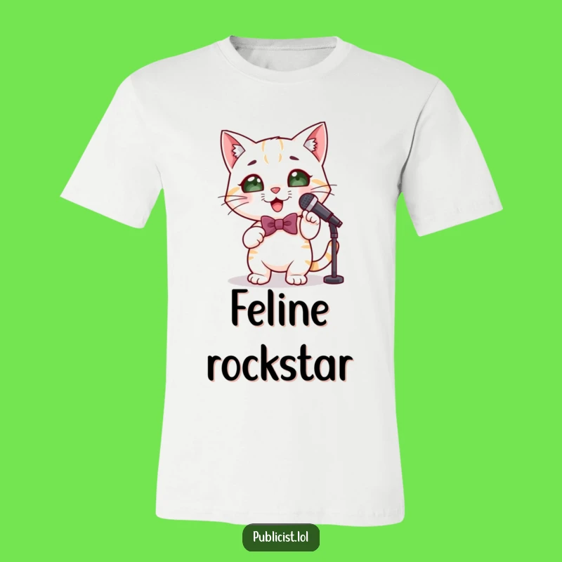 Funny Cat Performer T-Shirt - Bowtie Mic Star Tee Gift