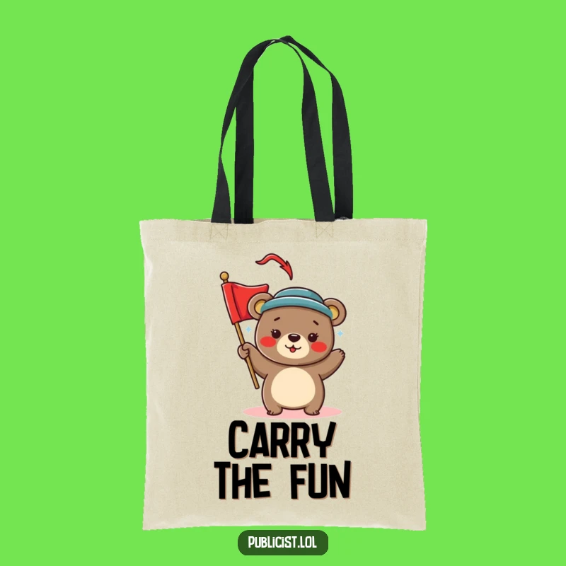 Funny Bear Festival Tote Bag - Stylish Hat Bear Waving Banner Carry-All Gift